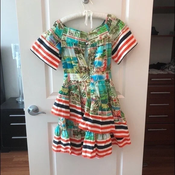 ASOS Off Shoulder Dress In Postcard And Stripe Print - Picture 14 of 16